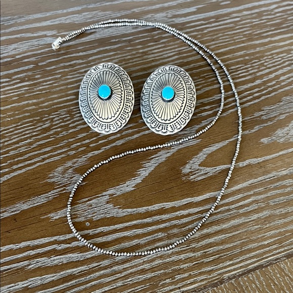 Navajo Turquoise Concho Sterling Earrings - Picture 1 of 9